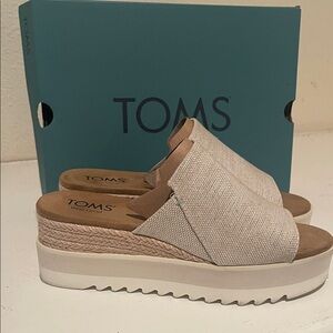 Toms Beige Linen-Textured Platform Slide Mules
